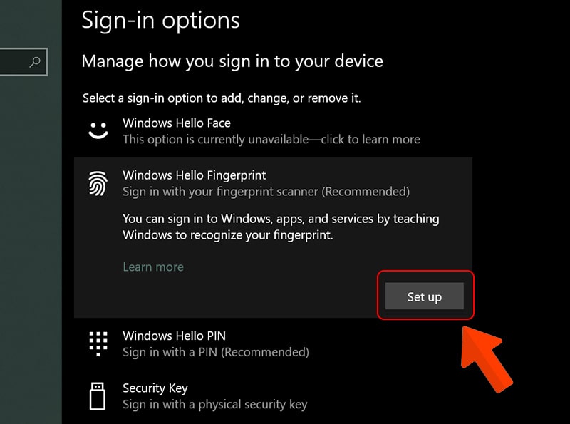 Cách cài đặt cảm biến vân tay cho laptop windows 10
