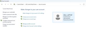 Nhấp vào Change your account name trong phần cài đặt User Accounts